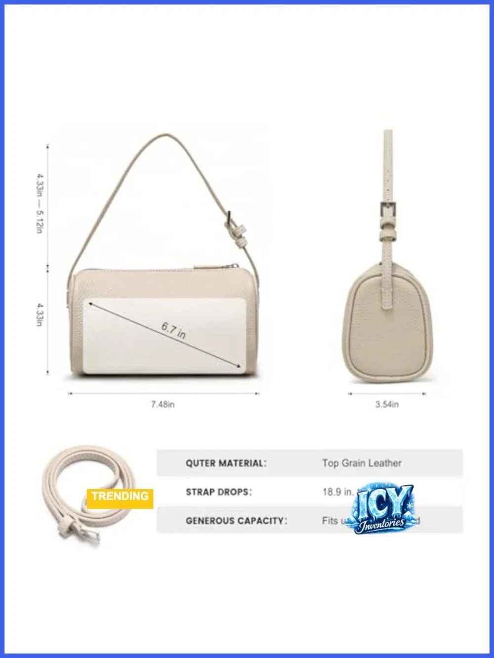 Genuine Leather Small Crossbody Bag for Women - Barrel Shape Top Handle